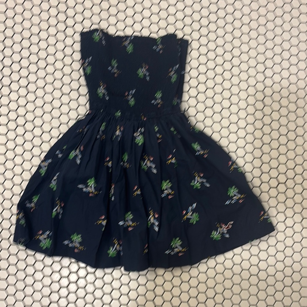 Women’s Navy Tropical Print Strapless Sundress, Hollister size S , runs small